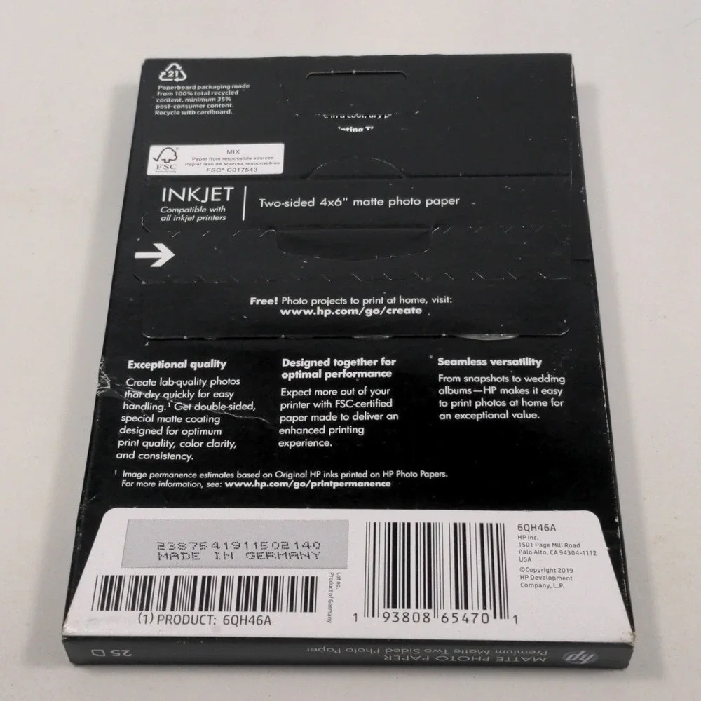 HP Premium Matte Two-Sided‎ Photo Paper 4x6 25 Sheets 180g 6QH46A Inkjet Printer